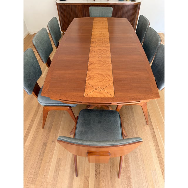 Vintage Solid Walnut Midcentury Dining Table With Eight Chairs For Sale In Los Angeles - Image 6 of 14
