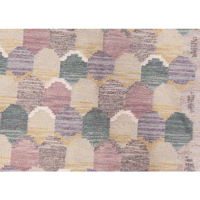 Mid-20th Century Swedish Flat Woven Rug by Jönköpings Läns Hemslöjd Size: 5'6" × 9'0" (167 × 274 cm) This enchanting...
