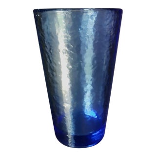 Vintage Cobalt Blue Recycled Glass Tumbler – 1990s Handmade Art Glass | Coastal Barware For Sale