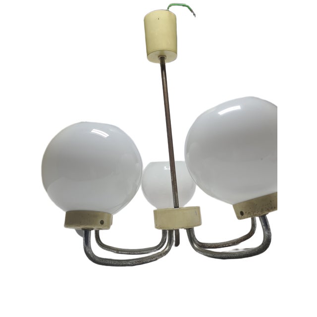 Vintage Pendant Light in Brass and Glass, Poland, 1970s For Sale - Image 6 of 10