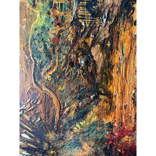 1970s Vintage Signed Brutalist Abstract Oil Painting on Faux Ostrich Canvas, 1970s For Sale - Image 5 of 10