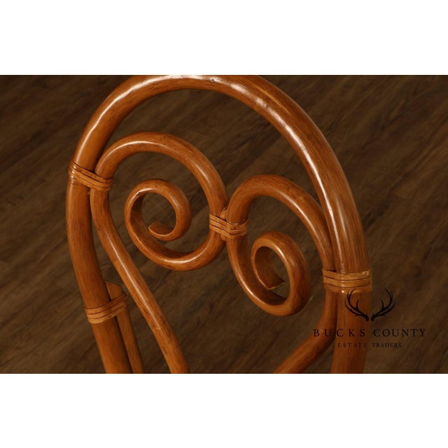 Late 20th Century Coastal Style Pair Of Rattan Dining Chairs With Upholstered Seats For Sale - Image 5 of 18