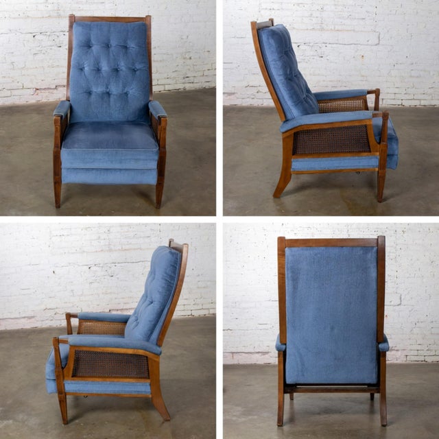 Mid to Late 20th Century Neoclassic Reclining Armchair Blue Chenille Fabric by Burris Industries For Sale - Image 11 of 18