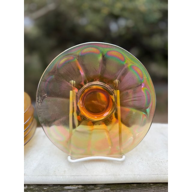 Vintage Imperial Glass | Wide Panel Marigold Carnival Plates | Set of 6 | 7.5" D For Sale - Image 12 of 16