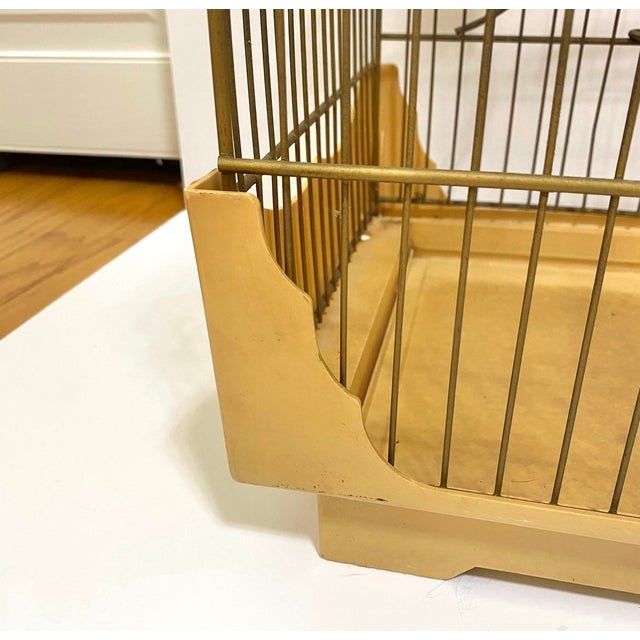 Plastic Vintage 1950s Hollywood Regency Gold Metal Bird Cage With Floral Accents For Sale - Image 7 of 10