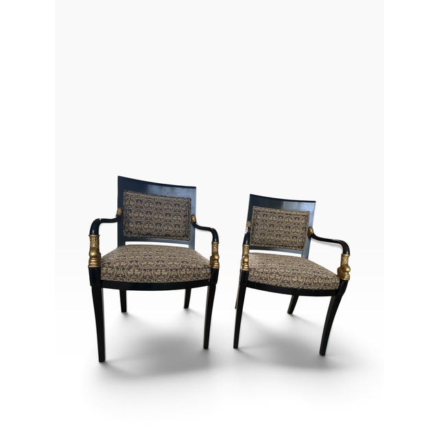 Pair of Elegant Black & Gold Accent Chairs, Vintage – Traditional Style For Sale - Image 4 of 6