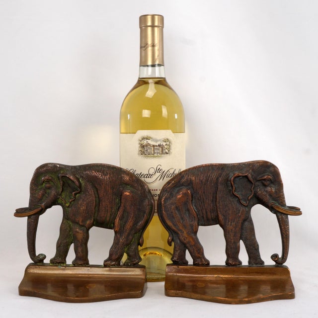 A very heavy and deeply cast pair of bookends in the shape of elephants. They are decorative and useful for keeping your...