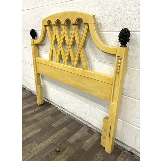 Vintage Twin Size French Country or Regency Yellow Off White Lattice Headboard For Sale - Image 4 of 10