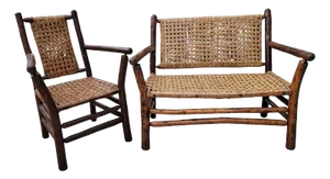 Old Hickory Settee & Matching Side Chair, Signed - 2 Pieces