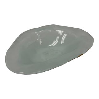 Signed 1991 Studio Art Glass Freeform Frosted Sage Green Centerpiece Bowl For Sale