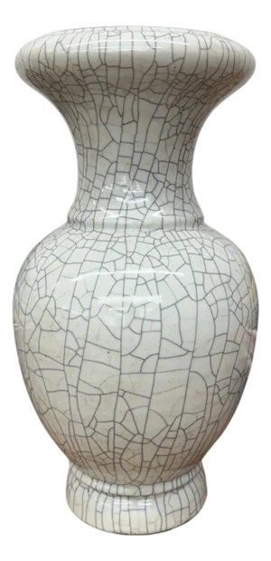 White Crackle Glaze Vase with Elegant Form & Fluted Opening