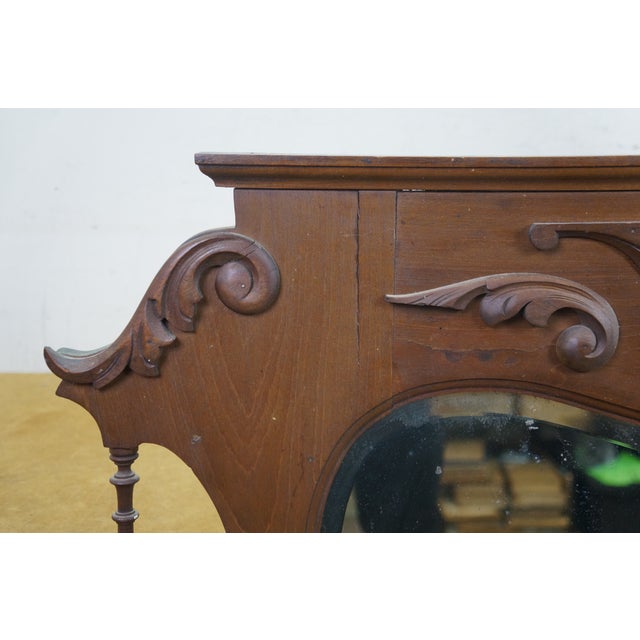 Antique Victorian Walnut Acanthus Fretwork Dresser Vanity Mantel Mirror 45" For Sale - Image 6 of 16