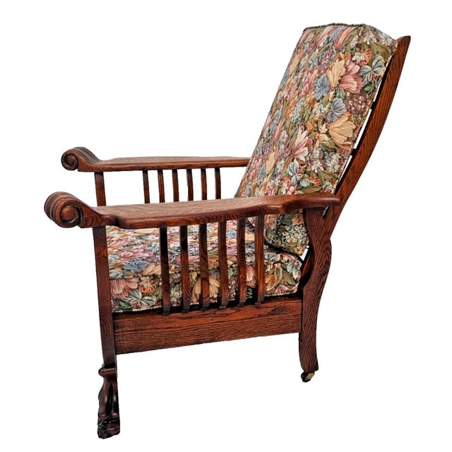 Antique Arts & Crafts Tiger Oak Morris Recliner Chair With Push Button Mechanism c.1900 For Sale - Image 15 of 18
