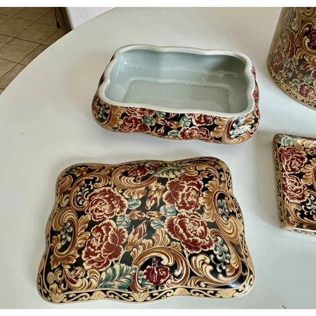 Chinese Bathroom Accessory Set Floral Porcelain Vintage For Sale - Image 15 of 17