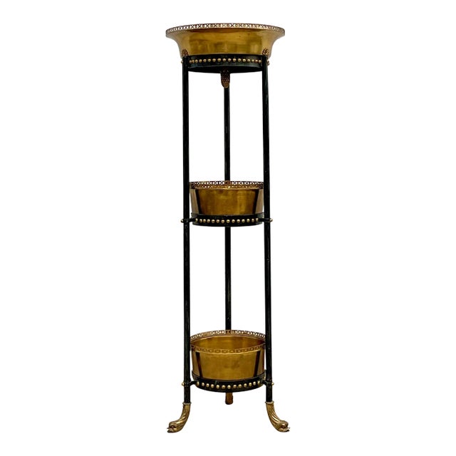Vintage Regency Theodore Alexander Stacked Brass Jardiniere For Sale