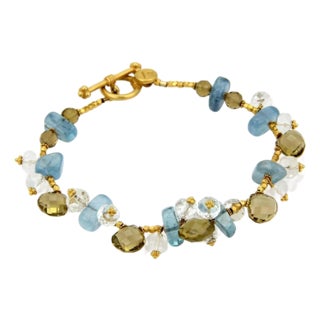 Laura Gibson 22k Gold & Multi-Color Beaded Cluster Gemstone Toggle Bracelet For Sale