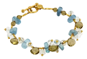 Laura Gibson 22k Gold & Multi-Color Beaded Cluster Gemstone Toggle Bracelet