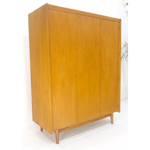 Fine Danish Mid Century Modern 3 Bay Armoire Wardrobe Cabinet Dresser MINT For Sale - Image 9 of 13
