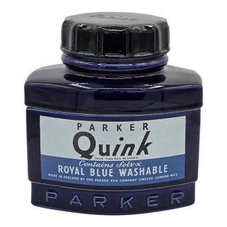 1982 Parker Quink Royal Blue Ceramic Advertising Display Jar For Sale