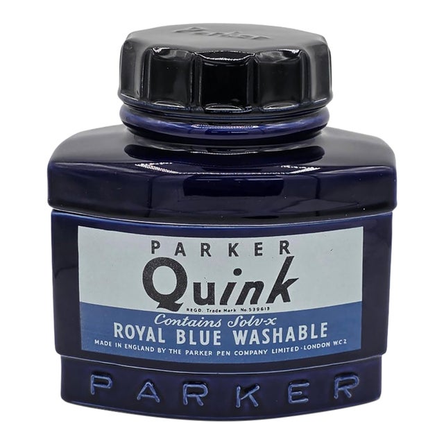 1982 Parker Quink Royal Blue Ceramic Advertising Display Jar For Sale