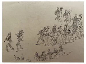 Leon Petit - Marriage - Original China Ink Drawing - Early 20th Century
