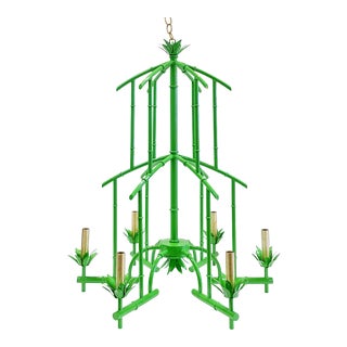 Italian Leaf Green Faux Bamboo Chandelier For Sale