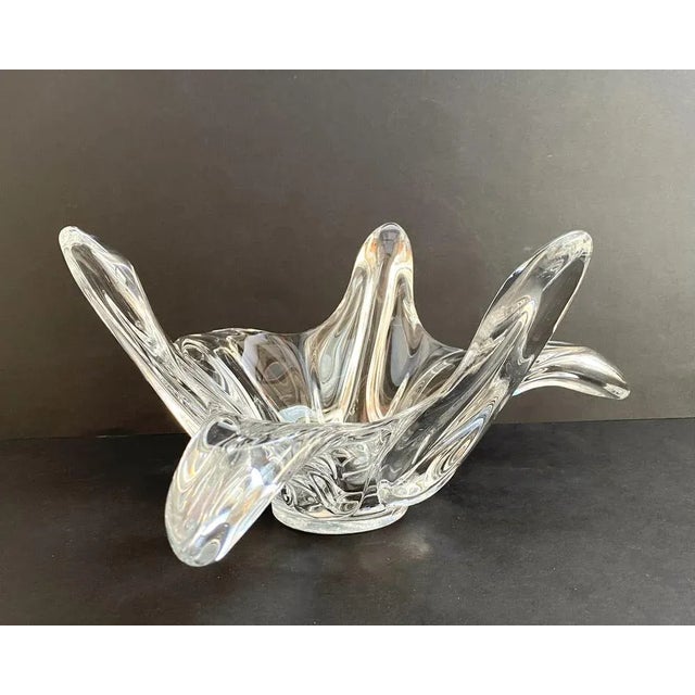 Glass Large French Floral Crystal Glass Shell Bowl by Art Vannes, France, 1960s For Sale - Image 7 of 7