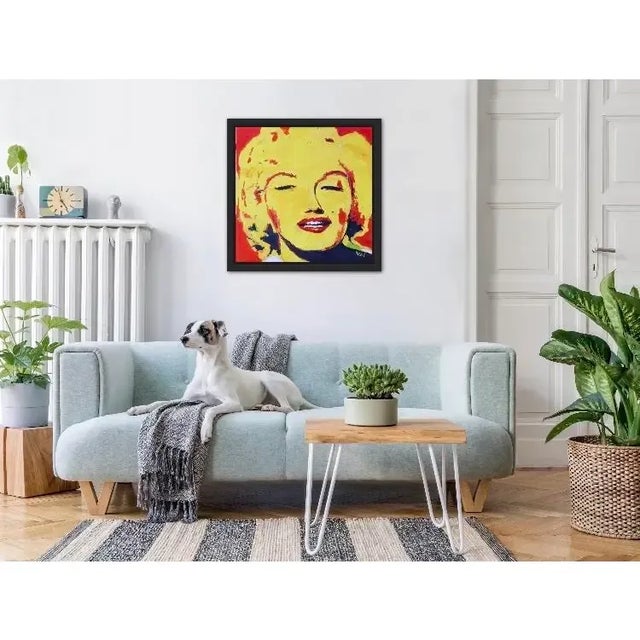 Original Pop Art Yellow and Red Portrait Oil Painting For Sale - Image 4 of 12