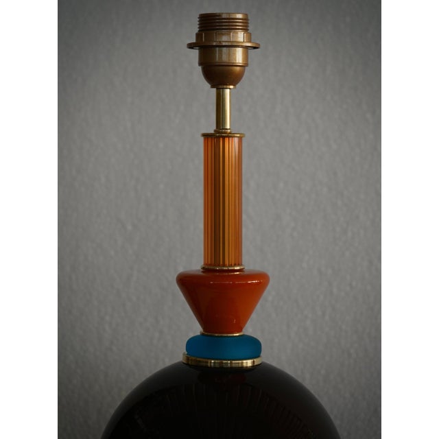 Art Deco Murano Round Black and Orange Art Glass Table Lamp, 2000 For Sale - Image 4 of 10