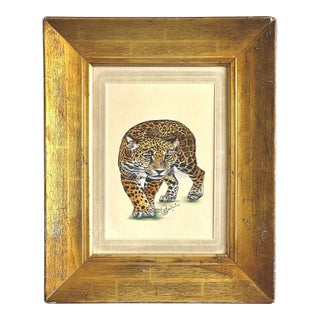 Original Hand-Painted Realism Leopard Painting in an Italian Antique Frame For Sale