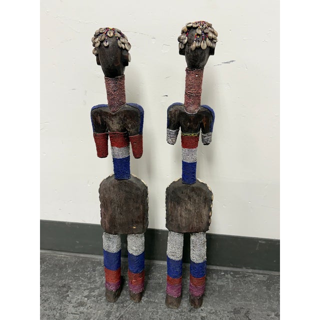 2010s Cameroon Grassfields Bamileke Beaded Standing Figures, Pair For Sale - Image 5 of 12