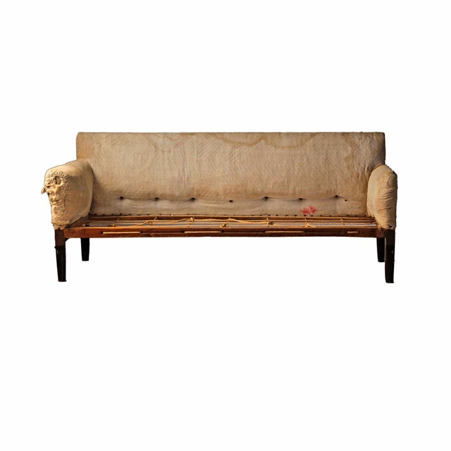 Antique period American sofa frame. Ticking mattress depth:3.5 inches.