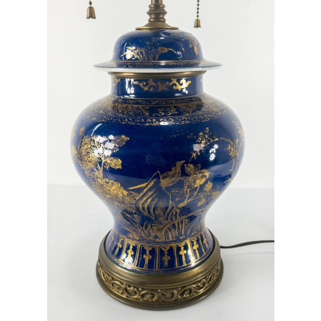We are selling this great decorative Chinese lamp. This powder blue baluster vase has matching cover and both are...
