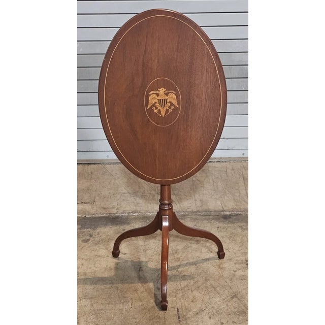 Kittinger Historic Newport Federal Style Mahogany Tilt Top Table Eagle Inlay For Sale - Image 9 of 12