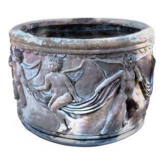 Italian Monumental Vintage Putti Cherub Relief Cement Tree Planter For Sale