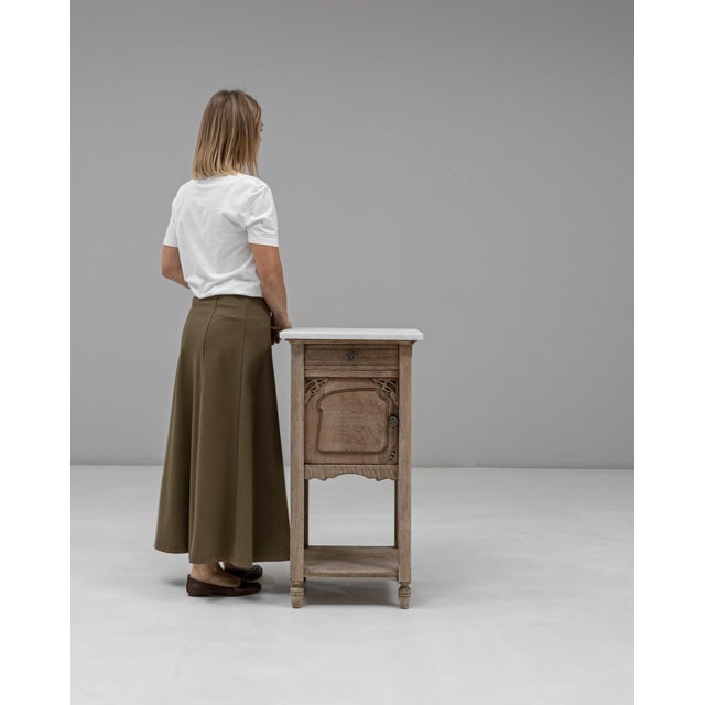 1920s French Louis XVI Oak Bedside Table With Marble Top For Sale - Image 18 of 18