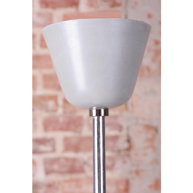 Silver Mid-Century Czech Pendant Light in Steel and Opaline Glass attributed to Lidokov, 1950s For Sale - Image 8 of 12