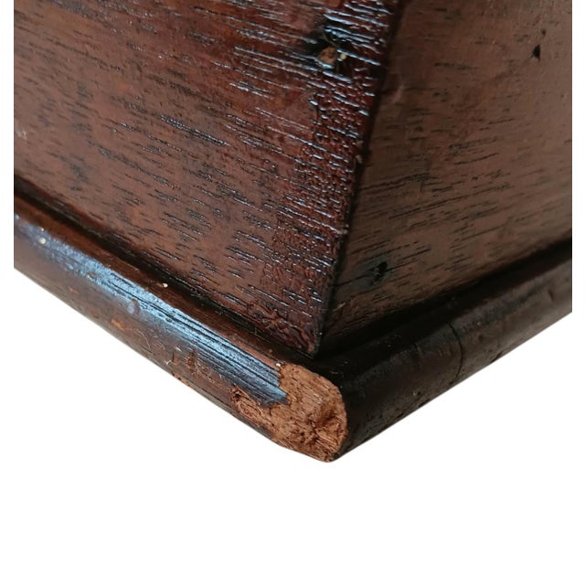 Antique Wood Box Dark Rustic Brown Diamond Design With Round Medallion For Sale - Image 12 of 18