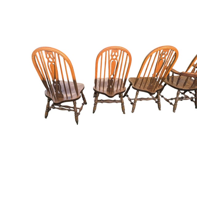 Vintage Solid Oak Bow-Back Windsor Dining Chairs - Set of 6 For Sale - Image 6 of 18