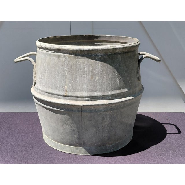 Vintage Belgian Galvanized Dolly Tub With Handles Planter For Sale - Image 9 of 10