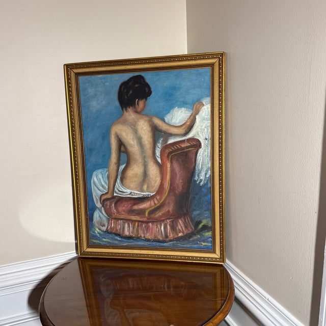 Impressionist Vintage French Impressionist Oil Painting Seated Female Nude - Framed Original For Sale - Image 3 of 10