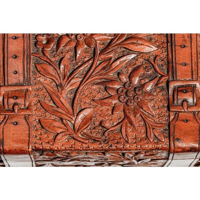 19th Century Stunning Hand Carved Antique Victorian Wood Trunk Box Floral Keepsake Casket Home Decor For Sale - Image 5 of 14