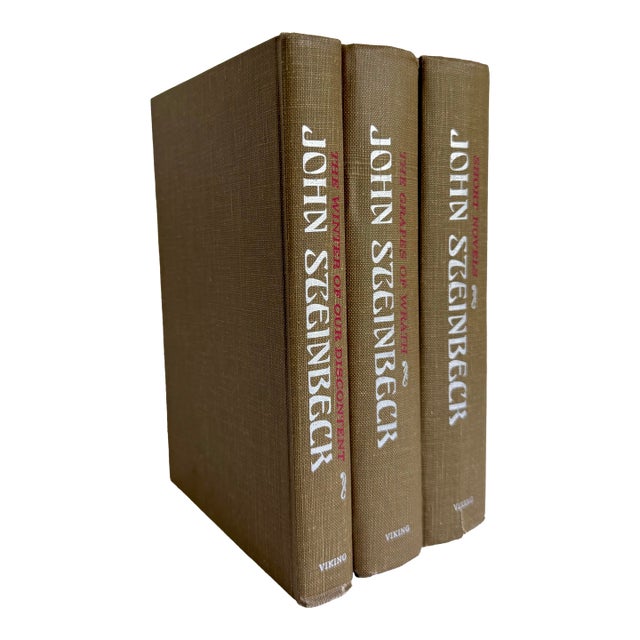 Mid-Century John Steinbeck Hardcover Book Set of 3 – Viking Press For Sale