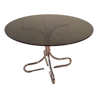Vintage Italian Smoked Glass Chrome Coffee Table, 1970s For Sale