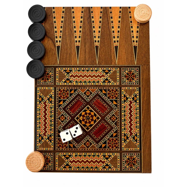 Moroccan Vintage Moroccan Inlaid Wood Backgammon Game Box For Sale - Image 3 of 12