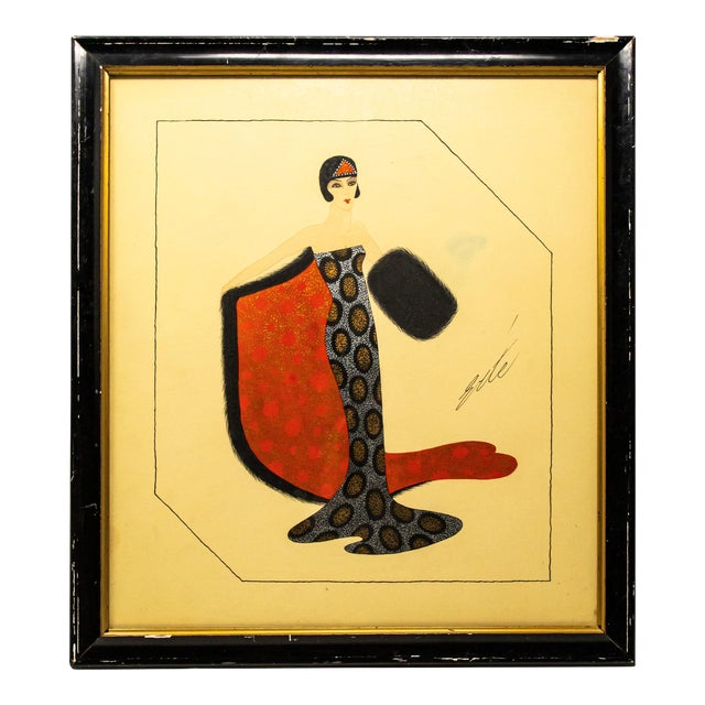 Early 20th Century "Untitled" Erté Fashion Gouache Illustration For Sale