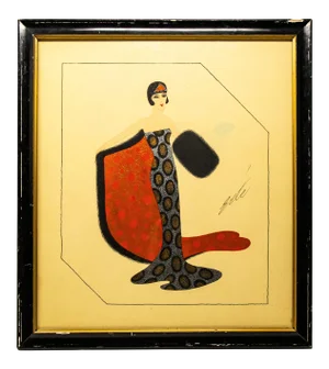 Early 20th Century "Untitled" Erté Fashion Gouache Illustration