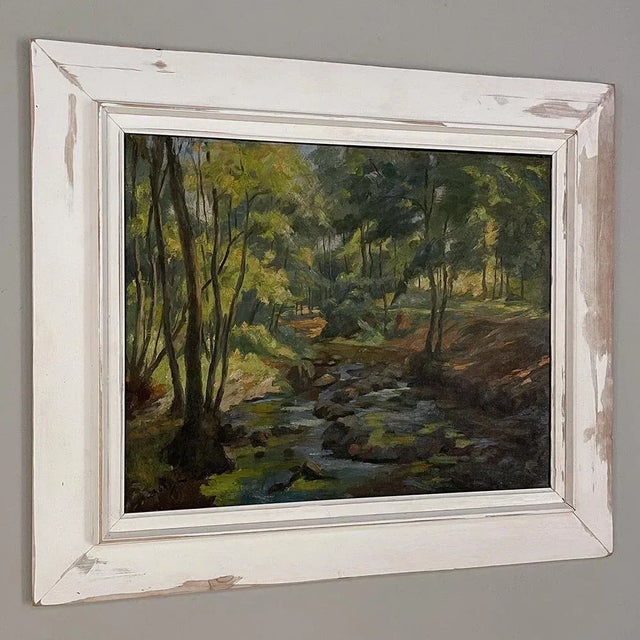 Rustic Impressionist Oil Painting on Canvas in Rustic Distressed Painted Frame by Joseph Lagasse (1878-1962) For Sale - Image 3 of 13