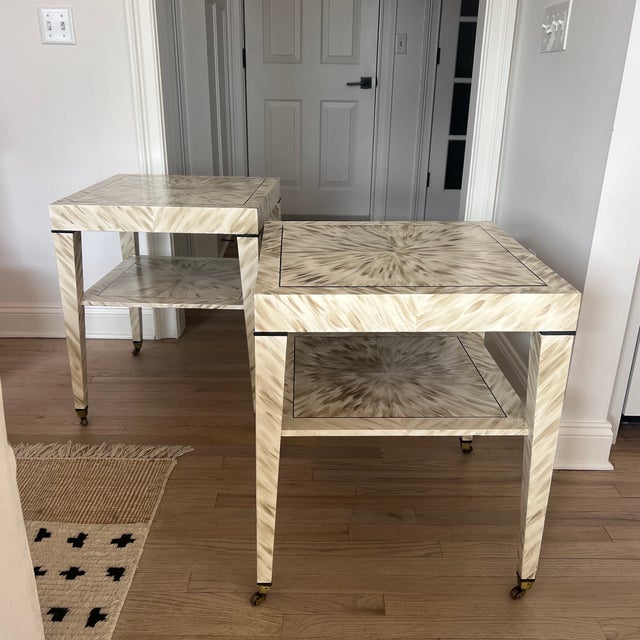 Hand-Painted Vintage Two-Tier Side Table in Blonde Faux Tortoise