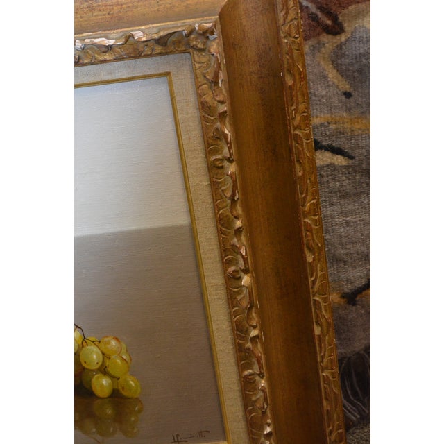 Vintage Gold Wood Framed Leonardo Cominotto Italy (1898-1966) Still Life Oil Painting Grapes For Sale - Image 10 of 14